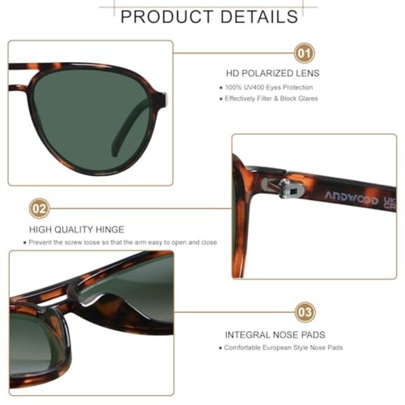 Retro Polarized Aviator Sunglasses Unisex Vintage 70s Style main image 4